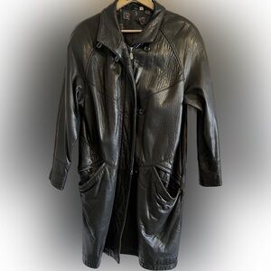 Vintage 80s Preston & York Leather Coat Black Oversized Design
